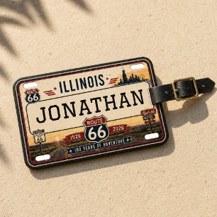 Personalized Illinois Route 66 License Plate Luggage Tag