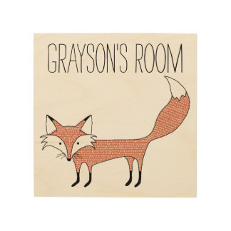 Personalized Illustrated Fox Wood Canvas