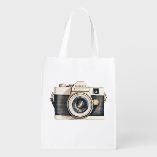 Personalized Illustrated Vintage SLR Camera Grocery Bag (Back)