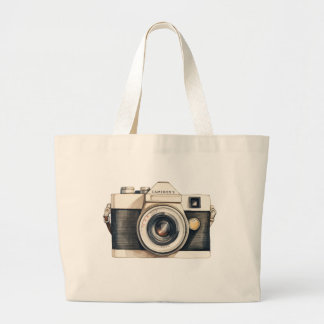 Personalized Illustrated Vintage SLR Camera Large Tote Bag