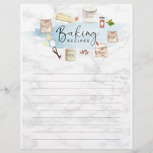 Personalized Illustrated Watercolor Baking Recipes Letterhead