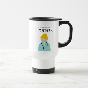 Personalized illustration blonde Nurse Thank you Travel Mug