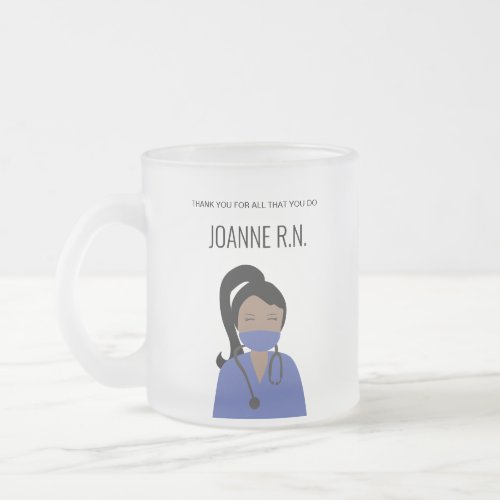 Personalized illustration Thank you Nurse Frosted Glass Coffee Mug
