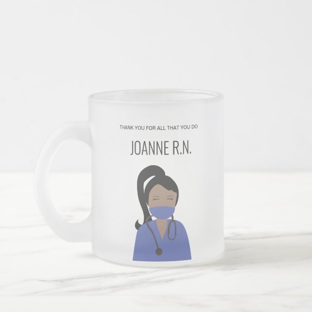 Personalized illustration Thank you Nurse Frosted Glass Coffee Mug (Left)