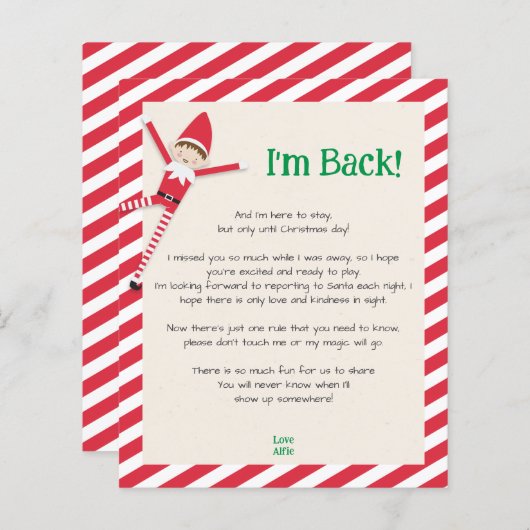 Personalized "I'm Back!" Elf Welcome Letter (Front/Back)