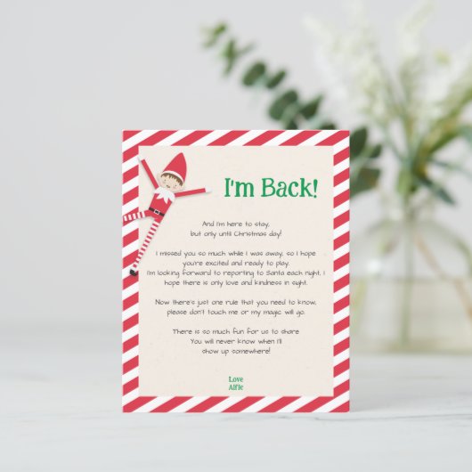 Personalized "I'm Back!" Elf Welcome Letter (Standing Front)