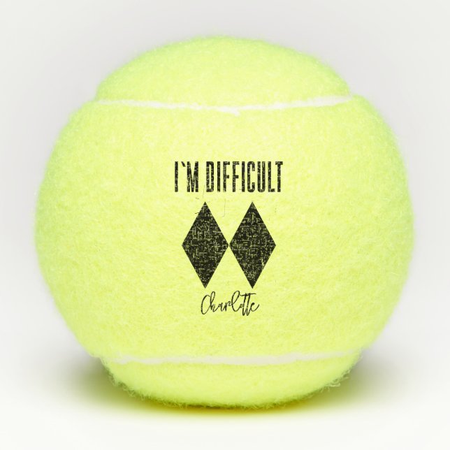 Personalized I'm Difficult Double Black Diamonds Tennis Balls (Front)