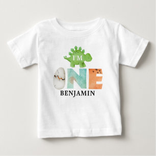 Personalized I'm ONE Dinosaur First Birthday  Bab Baby T-Shirt
