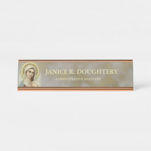 Personalized Immaculate Sorrowful Virgin Mary Desk Name Plate