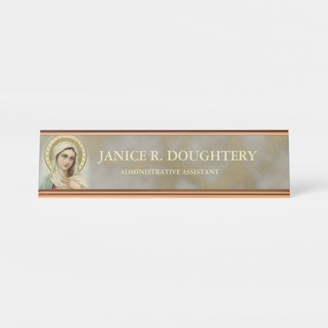 Personalized Immaculate Sorrowful Virgin Mary Desk Name Plate (Front)