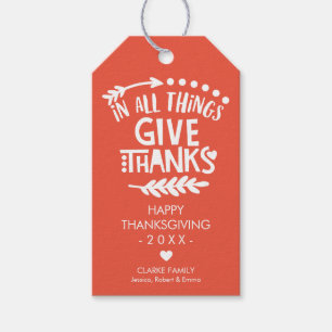 Personalized In All Things Give Thanks Orange Gift Tags