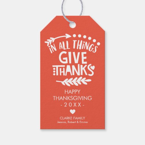 Personalized In All Things Give Thanks Orange Gift Tags