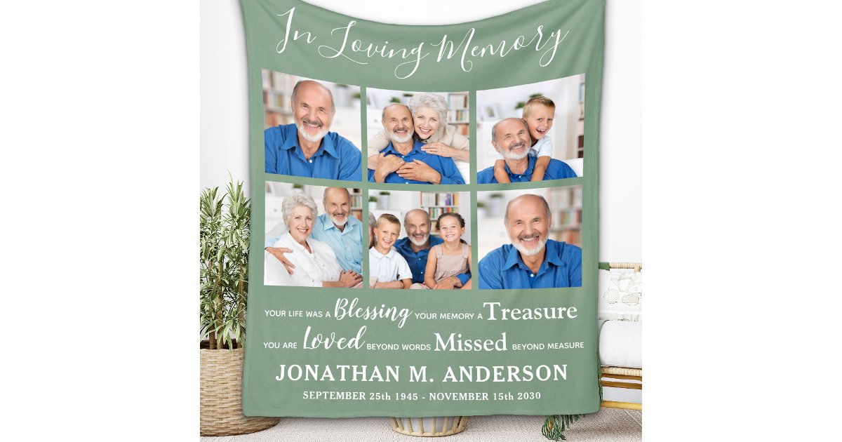 Personalized In Loving Memory 6 Photo Memorial Fleece Blanket | Zazzle