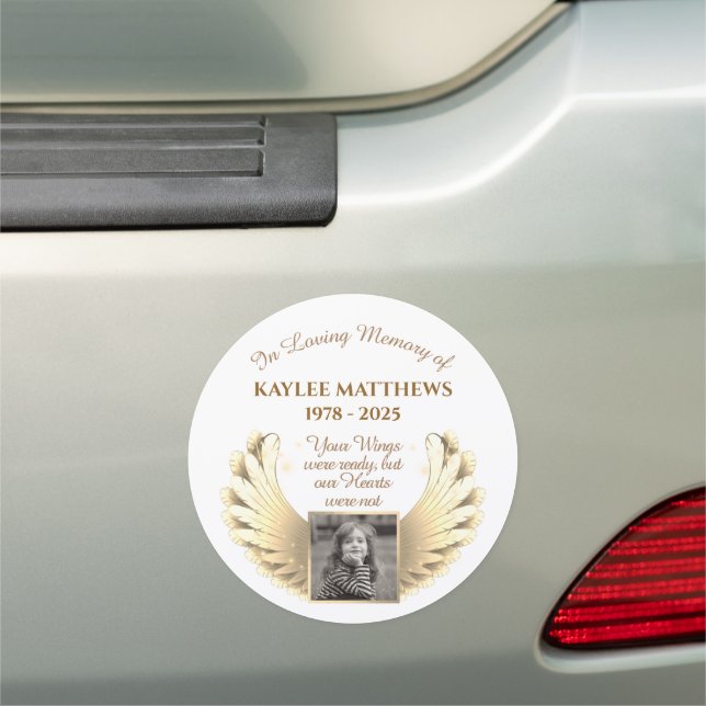 Personalized In Memory Memorial Angel Wings Photo Car Magnet (In Situ)