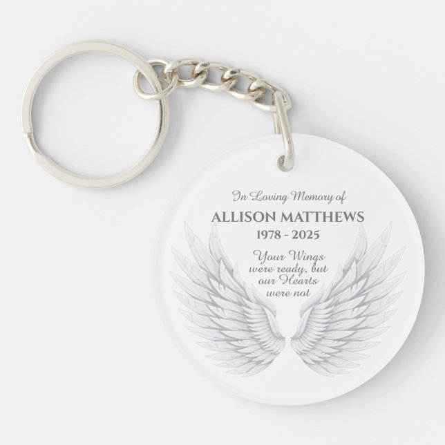 Personalized In Memory Memorial Angel Wings Photo Keychain (Front)