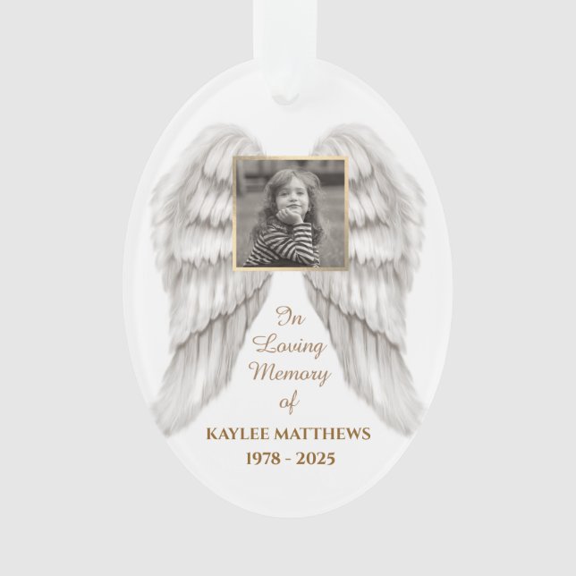 Personalized In Memory Memorial Angel Wings Photo Ornament (Front)