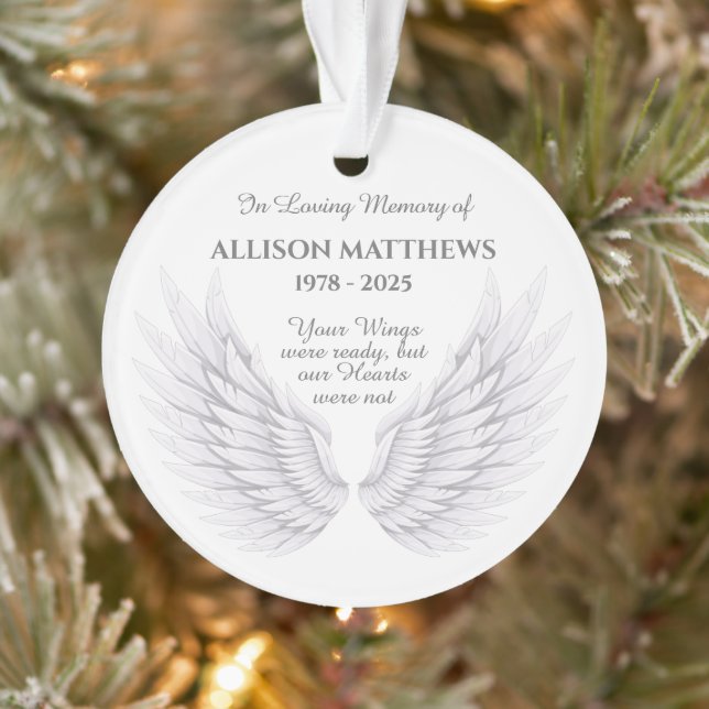 Personalized In Memory Memorial Angel Wings Photo Ornament (Tree)