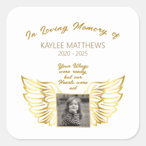 Personalized In Memory Memorial Angel Wings Photo Square Sticker