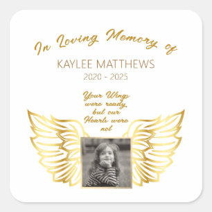 Personalized In Memory Memorial Angel Wings Photo Square Sticker