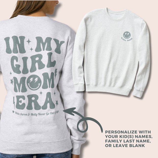 Personalized In My Girl Mom Era Sweatshirt Green (In my girl mom era personalized green and grey sweatshirt)