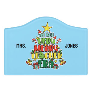 Personalized In My Very Merry Teacher Era Door Sign