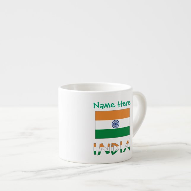 Personalized India Flag Name Espresso Cup (Front Right)