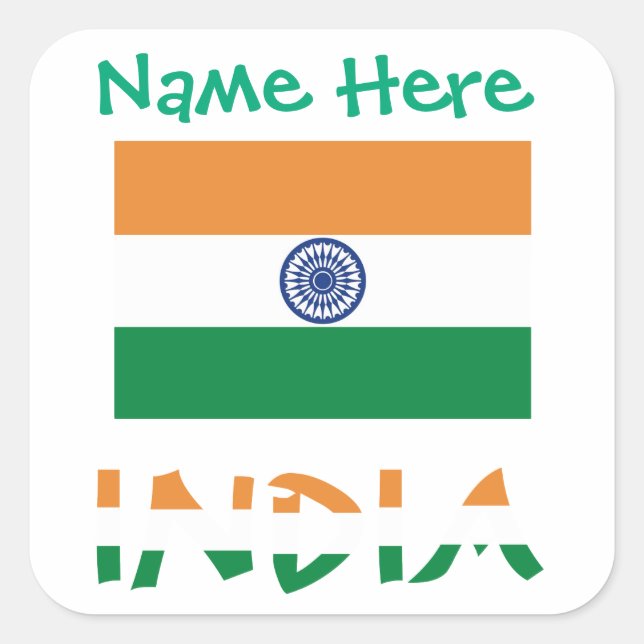 Personalized India Flag Square Label  (Front)