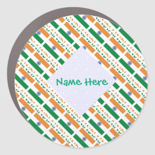 Personalized India Tiled Round Car Magnet