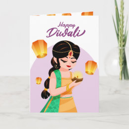 Personalized Indian Girl Diwali Floating Lantern Card