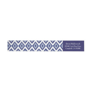 Personalized Indigo Blue Ikat White Chevron Wrap Around Address Label