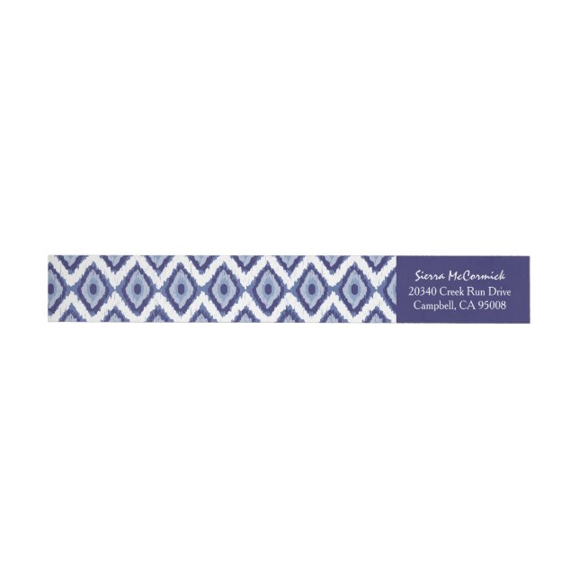 Personalized Indigo Blue Ikat White Chevron Wrap Around Address Label (Individual)