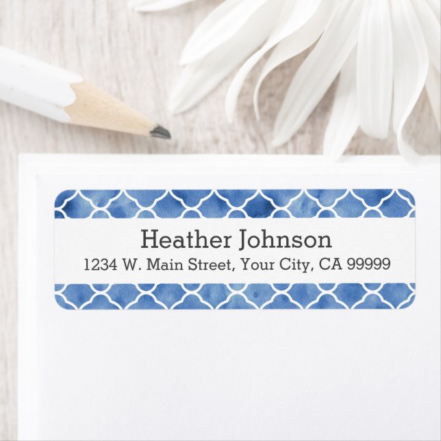 Personalized Indigo Blue Moroccan Pattern Label (Insitu)
