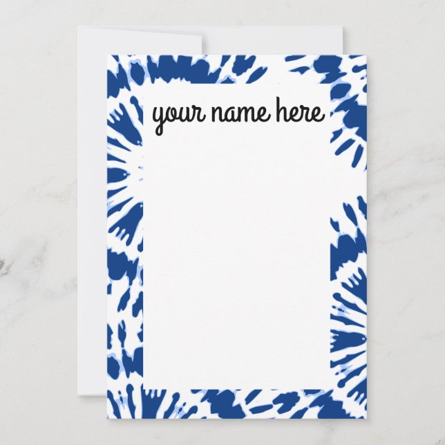 Personalized Indigo Blue Tie Dye Notecards (Front)