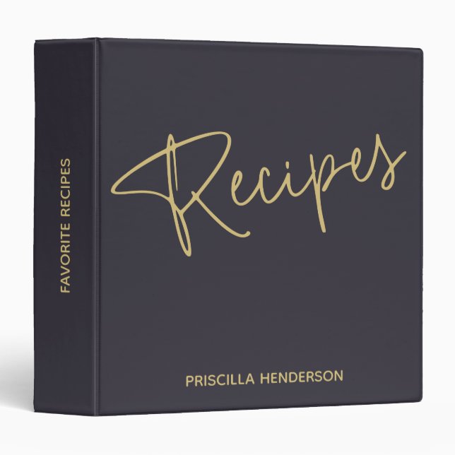 Personalized Indigo Gold Recipe Book Journal 3 Ring Binder (Front/Spine)