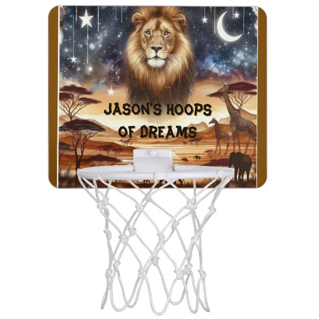 Personalized Indoor Hoop with Lion Safari Design (Front)
