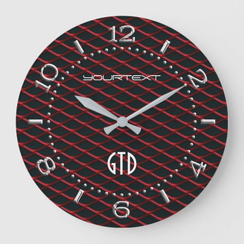 Personalized Industrial Automotive Textures Red on Large Clock