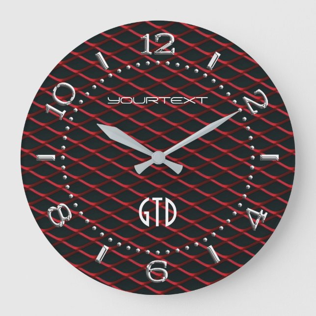 Personalized Industrial Automotive Textures Red on Large Clock (Front)