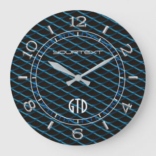Personalized Industrial Mesh Blue Pearl Metallic Large Clock