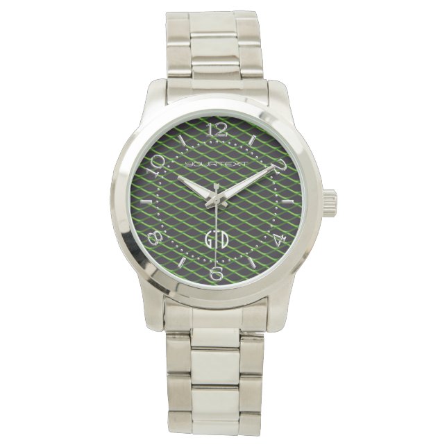 Personalized Industrial Mesh Green Pearl Metallic Watch (Front)