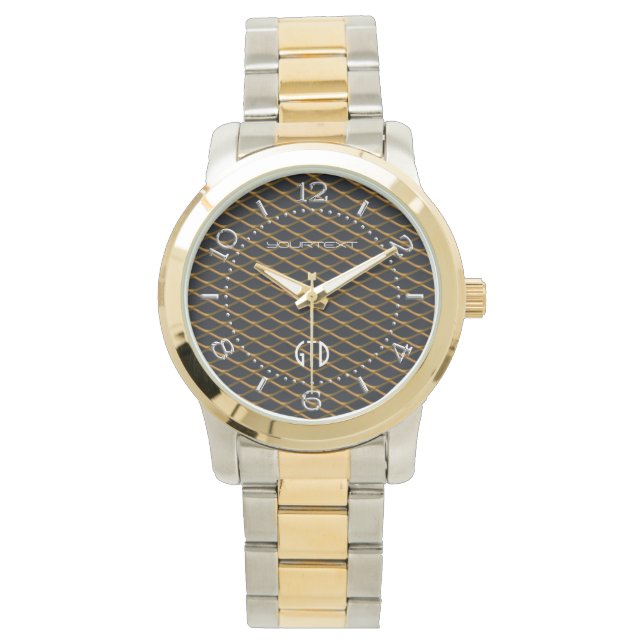 Personalized Industrial Steel Mesh Golden Pearl Watch (Front)