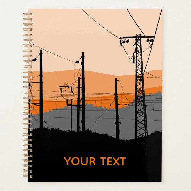 Personalized Industrial Sunset Power Lines Planner (Front)