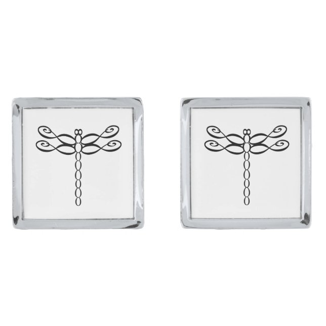 Personalized Infinity Dragonfly black design Cufflinks (Front)