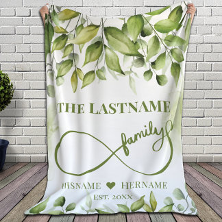 Personalized Infinity Family Name with Flowers Fleece Blanket