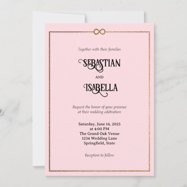 Personalized Infinity Love Pink Wedding Invitation (Front)