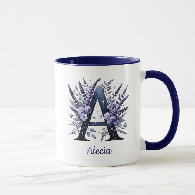 Personalized Initial A Floral Custom Name Monogram Mug (Right)