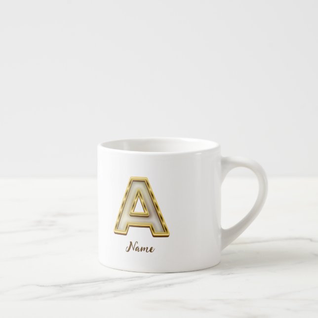 Personalized Initial A Monogram Gold Typography  Espresso Cup (Right)