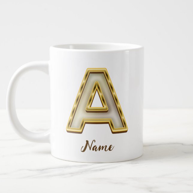 Personalized Initial A Monogram Gold Typography  Giant Coffee Mug (Left)