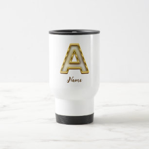 Personalized Initial A Monogram Gold Typography  Travel Mug