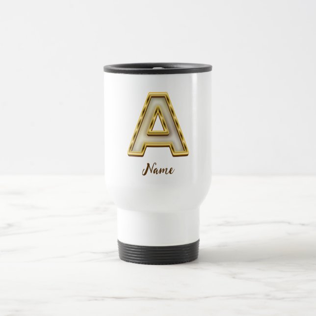 Personalized Initial A Monogram Gold Typography  Travel Mug (Center)