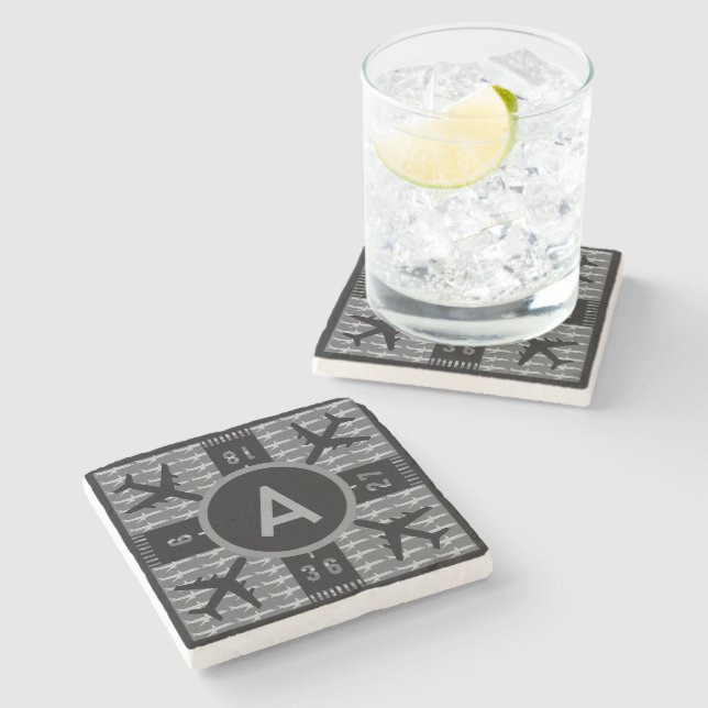 Personalized Initial  Airport Stone Coaster (Side)